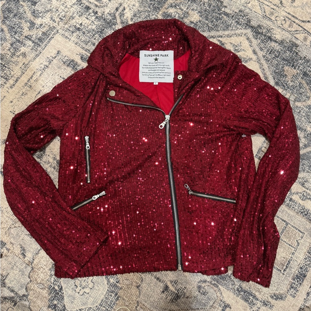 Brand New Red Sequin Moto Blazer